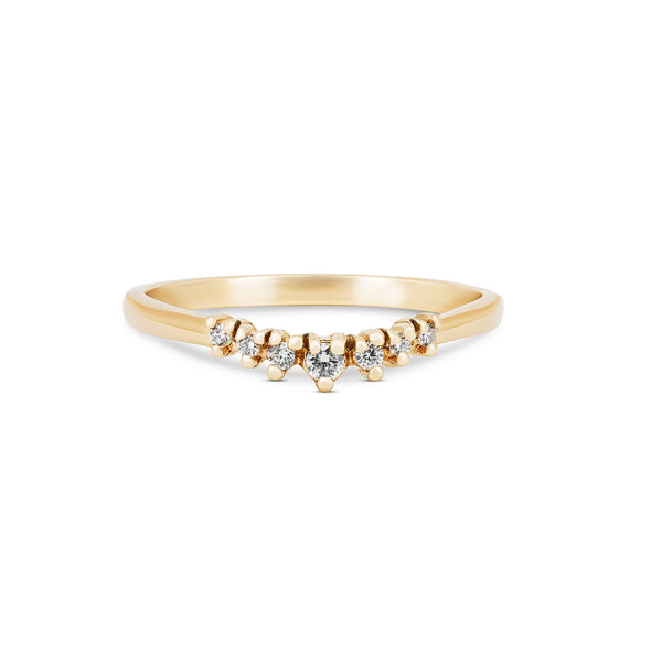 Alternative view of Inverted front view of the Crown of Love Diamond Ring in 14k polished gold, showcasing the polished band and elevated diamond setting.