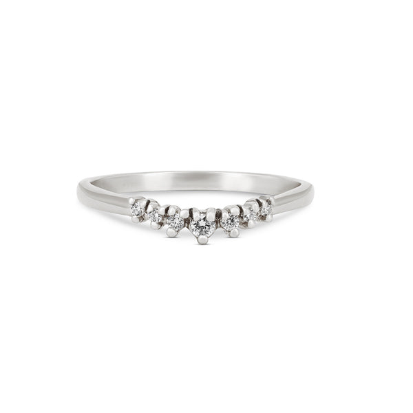 Alternative view of Inverted front view of the Crown of Faith Diamond Ring in 14k polished white gold, showcasing the polished band and elevated diamond setting.