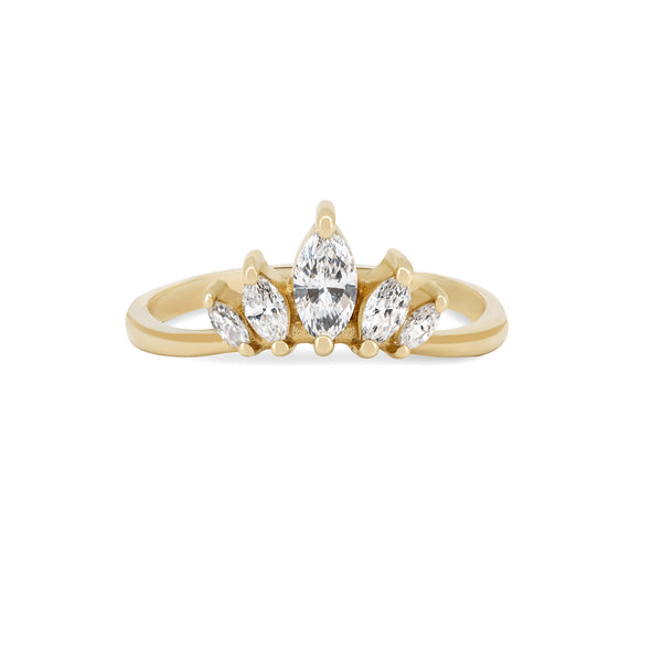 Front view of the Crown of Hope Diamond Ring in 14k solid gold, featuring a large central diamond with a polished band.
