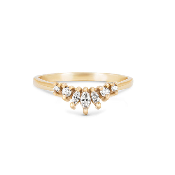 Alternative view of Angled view of the Crown of Joy Diamond Ring in 14k gold, showcasing the simple, polished band.