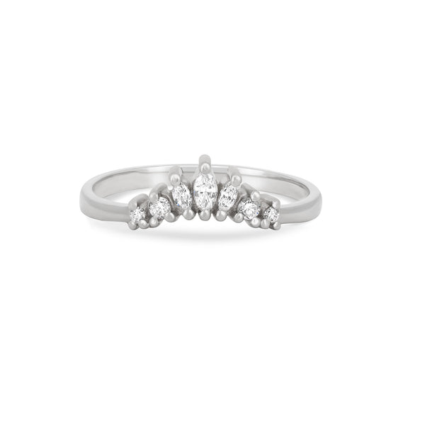 Front view of the Crown of Joy Diamond Ring in 14k white gold, featuring a crown of diamonds on a smooth polished band.