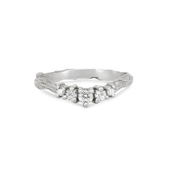 Alternative view of Inverted front view of the Crown of Love Diamond Ring in 14k white gold, showcasing the twig band and elevated diamond setting.