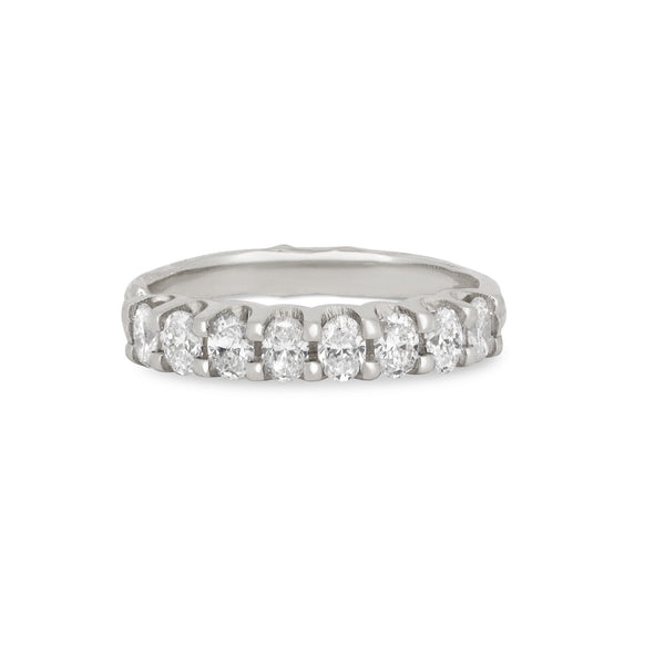 Front view of the Everlasting Oval Eternity Ring in 14k white gold, featuring oval-cut diamonds set in a full eternity band.