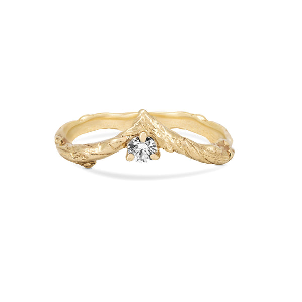 Alternative view of Front view of the Hawthorn Lab-Grown Diamond Arrow Ring in 14k solid gold, showcasing the arrow-shaped design on a twig band.