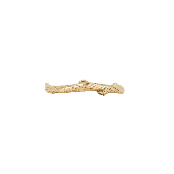 Alternative view of Side profile of the Hawthorn Twig Ring in 14k gold, highlighting the delicate, nature-inspired texture.