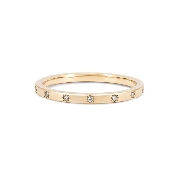 Front view of the North Star Diamond Eternity Ring in 14k solid gold, featuring classic diamonds set around the entire band.