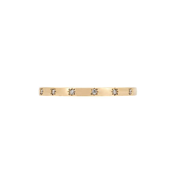 Alternative view of Side profile of the North Star Diamond Eternity Ring in 14k solid gold, showing the polished band and continuous line of diamonds.