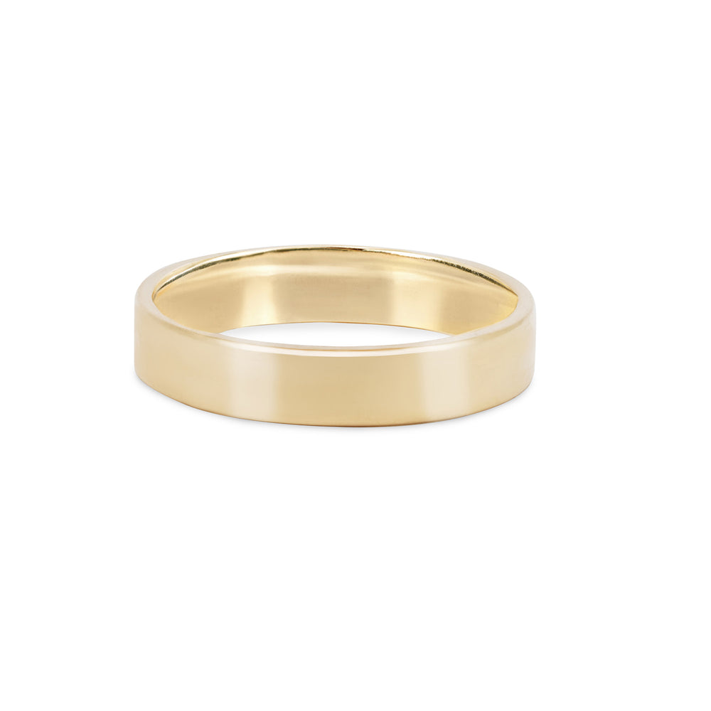 Front view of the Timeless Love 5mm Polished Wedding Band in 14k solid gold, a simple and elegant polished band.