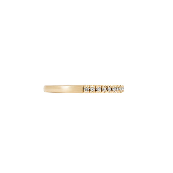 Alternative view of Side profile of the Today Diamond Eternity Ring in 14k polished gold, showing the diamond-set band and the polished band.