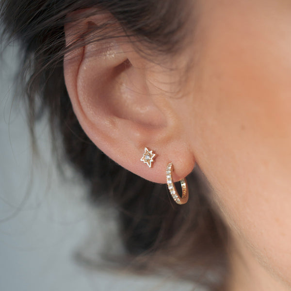 On-body view of North Star Lab Grown Diamond Stud Earrings - 14k Gold
