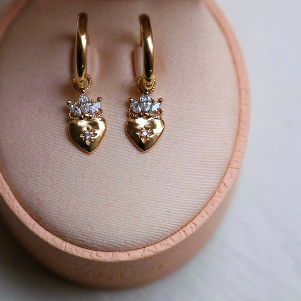 Alternative view of Claddagh Heart Diamond Earrings - 14k Gold