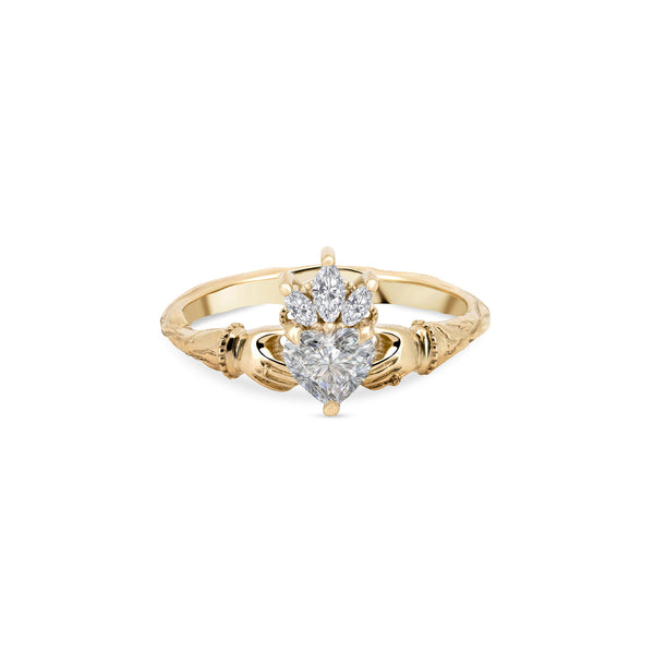 Claddagh 0.5ct Heart Cut Diamond Ring - 14k Gold