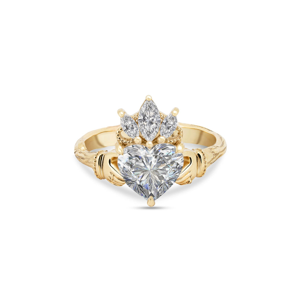 Claddagh 2.3ct Heart Cut Diamond Ring - 14k Gold