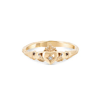 Thumbnail of Front view of the Claddagh North Star Diamond Ring in 14k solid gold, showcasing a heart-shaped diamond with a crown and hands motif.