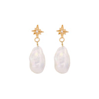 On-body shot of Lost Without You Earrings - 14k Gold Diamond & Baroque Pearl Earrings
