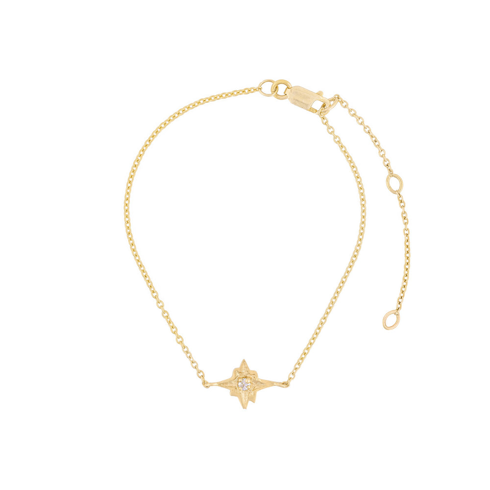 Full view of the Lost Without You Diamond Bracelet in 14k gold, featuring a textured circular pendant with a center diamond on a delicate chain.
