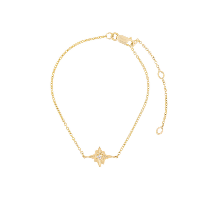 Full view of the Lost Without You Diamond Bracelet in 14k gold, featuring a textured circular pendant with a center diamond on a delicate chain.