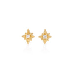 Thumbnail of Front view of the North Star Diamond Stud Earrings in 14k gold, featuring a bezel-set diamond in a starburst setting.