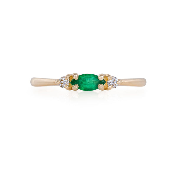 Daydreamer Ring Marquise Emerald & Diamond Ring - 14k Polished Gold