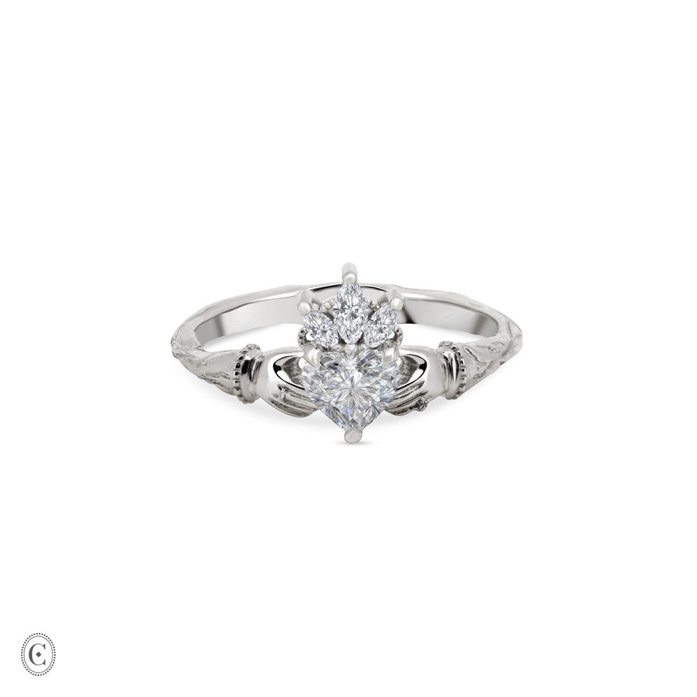 Claddagh Heart Cut Diamond Engagement Ring - 14k White Gold