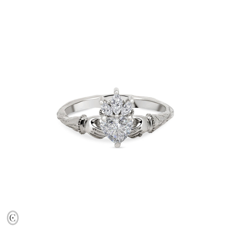 Claddagh Heart Cut Diamond Engagement Ring - 14k White Gold