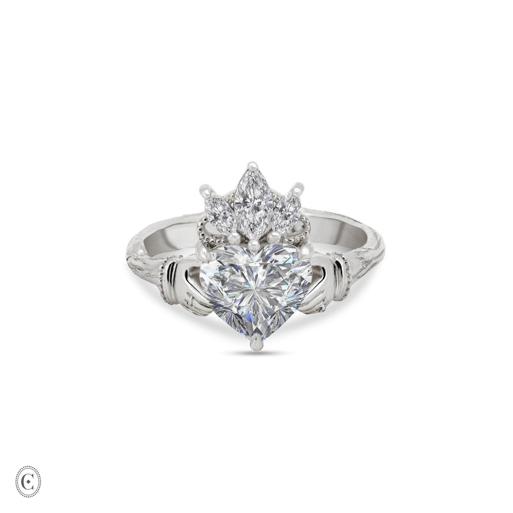 Claddagh 2ct Heart Cut Diamond Engagement Ring - 14k White Gold