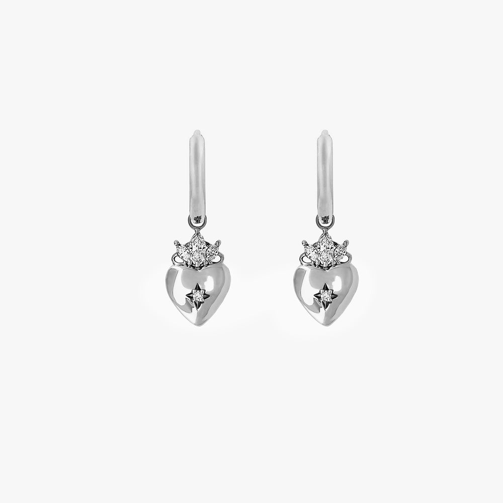 Claddagh North Star Diamond Gold Earrings - 14k White Gold