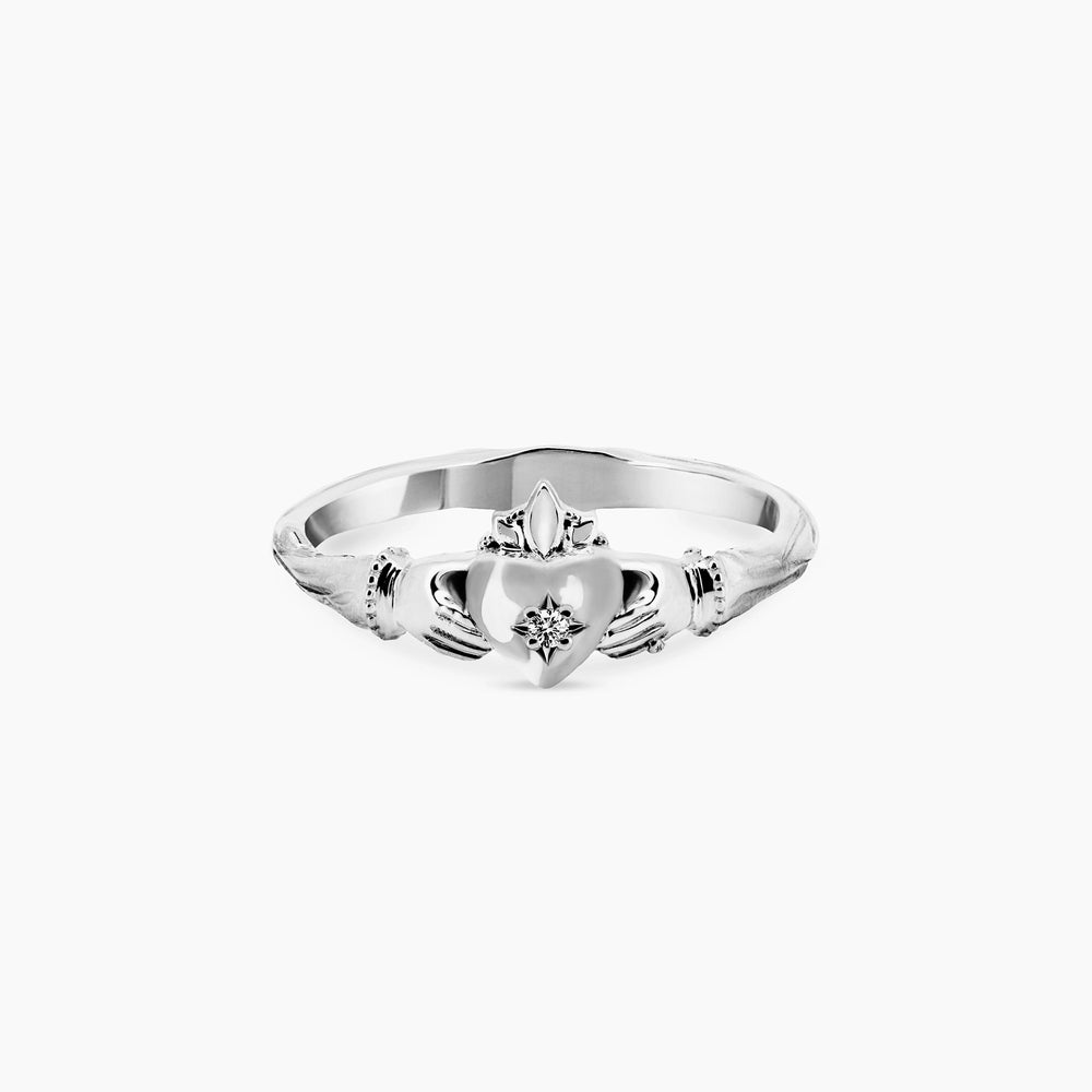 Claddagh North Star Diamond Gold Ring - 14k White Gold