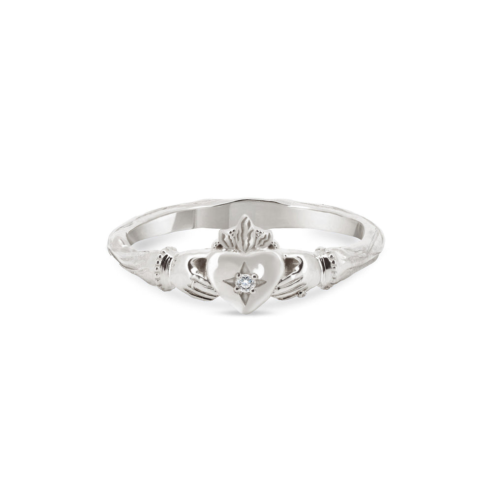 Claddagh North Star Diamond Gold Ring - 14k White Gold