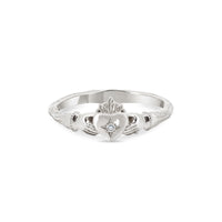 Thumbnail of Front view of the Claddagh North Star Diamond Ring in 14k white gold, showcasing a heart-shaped diamond with a crown and hands motif.