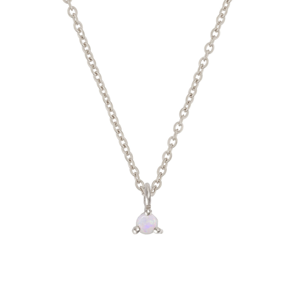 Front view of the Lucky Star Birthstone Necklace in 14k white gold, featuring an Opal birthstone set in a star pendant.