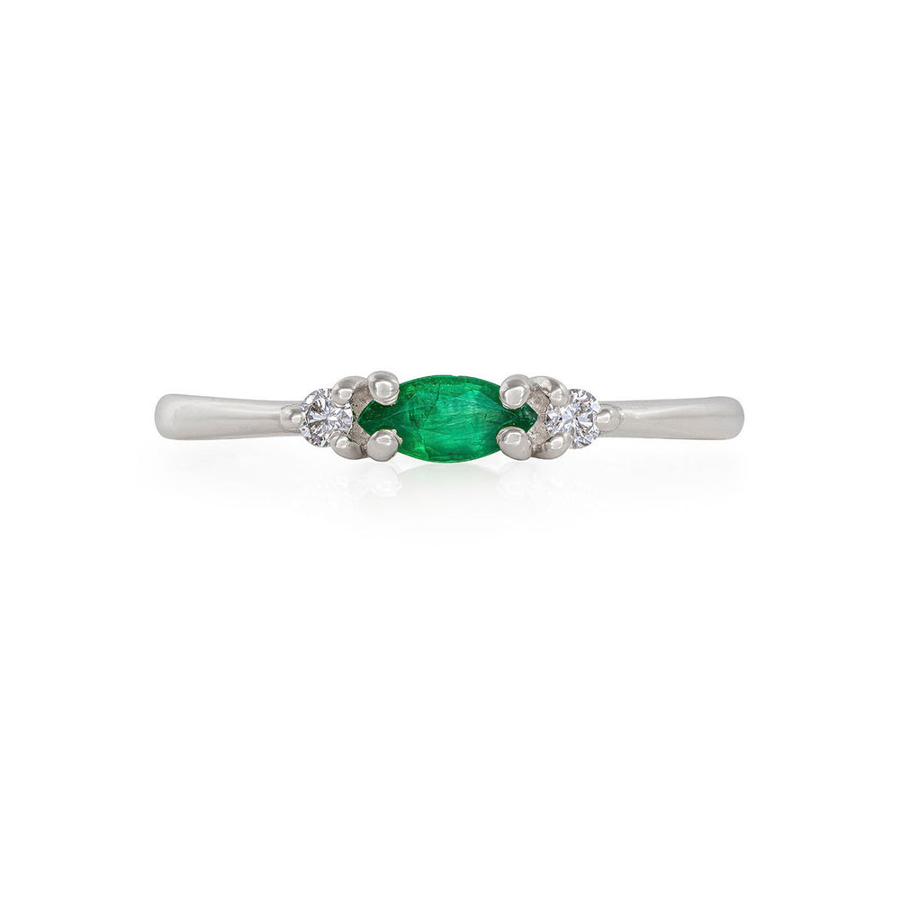 Daydreamer Ring Marquise Emerald & Diamond Ring - 14k Polished White Gold