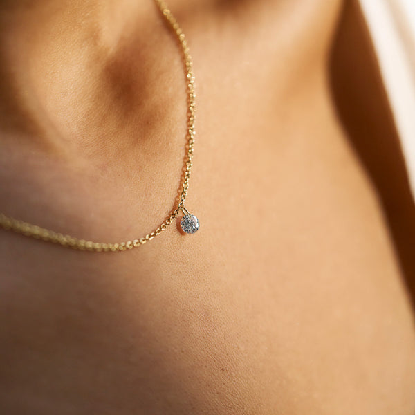 On-body view of Dewdrop 0.5ct Solitaire Diamond Necklace - 14k Gold