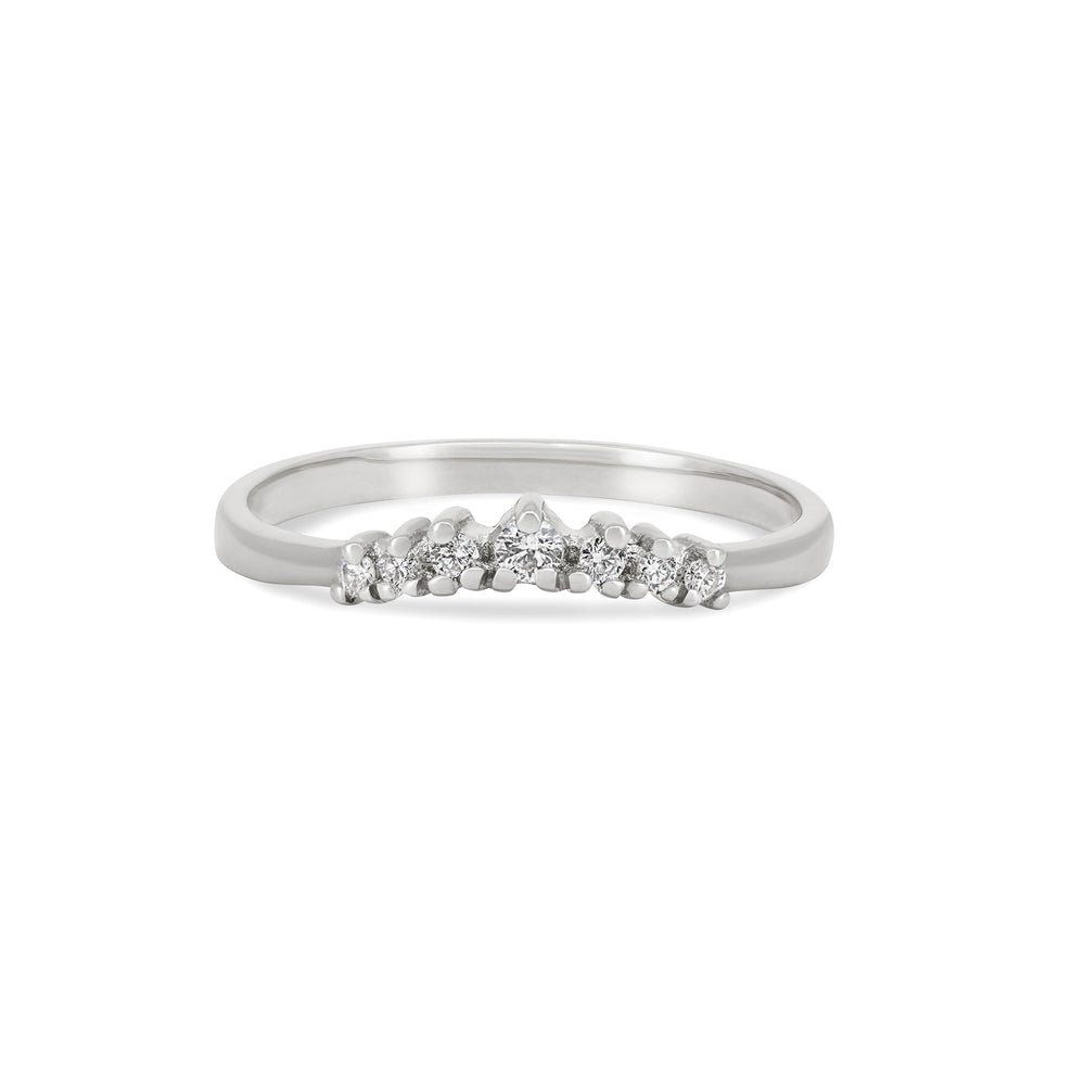 Front view of the Crown of Faith Diamond Ring in 14k white gold, featuring a solitaire diamond on a polished band.