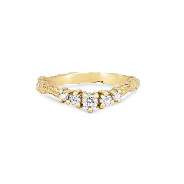 Alternative view of Inverted front view of the Crown of Love Diamond Ring in 14k gold, showcasing the twig band and elevated diamond setting.