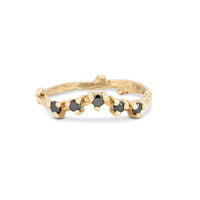Thumbnail of Front view of the Crown of Sky Black Diamond Ring in 14k solid gold, featuring five scattered black diamonds on a twig band.