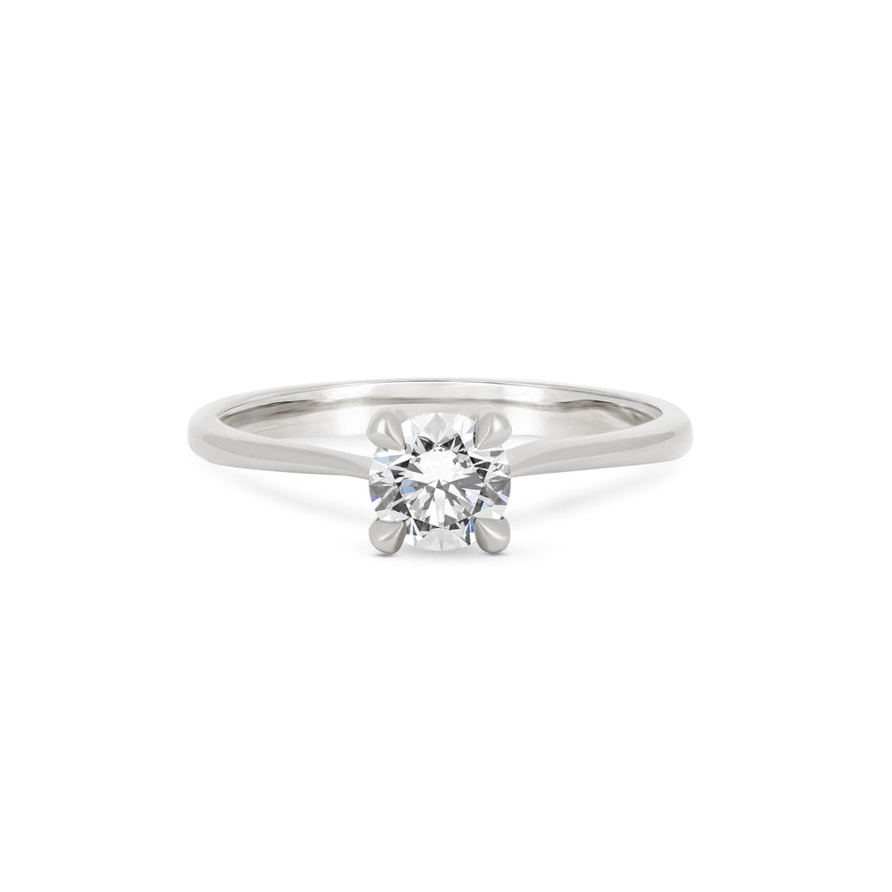 Front view of the Darling Solitaire Diamond Engagement Ring in 14k white gold, featuring a 0.5ct solitaire diamond and polished band.