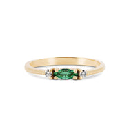 Thumbnail of Front view of the Daydreamer Marquise Emerald & Diamond Ring in 14k polished gold, featuring a marquise-cut emerald flanked by two smaller diamonds on a polished band.