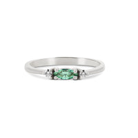 Thumbnail of Front view of the Daydreamer Marquise Emerald & Diamond Ring in 14k polished white gold, featuring a marquise-cut emerald flanked by two smaller diamonds on a polished band.