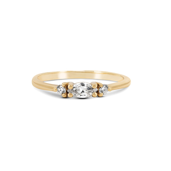 Front view of the Daydreamer Marquise Lab Grown Diamond Ring in 14k polished gold, featuring a large marquise-cut diamond on a polished band.