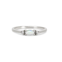 Thumbnail of Front view of the Daydreamer Marquise Opal & Diamond Ring in 14k polished white gold, featuring a marquise-cut opal flanked by two smaller diamonds on a polished band.