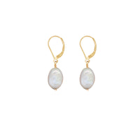 Thumbnail of Front view of the Dew Drop Pearl Earrings in 14k gold, featuring a cluster of gold detailing and a suspended freshwater pearl.