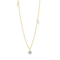 Thumbnail of Front view of the Dewdrop Three Diamond Necklace in 14k gold, featuring a cluster of three small diamonds.