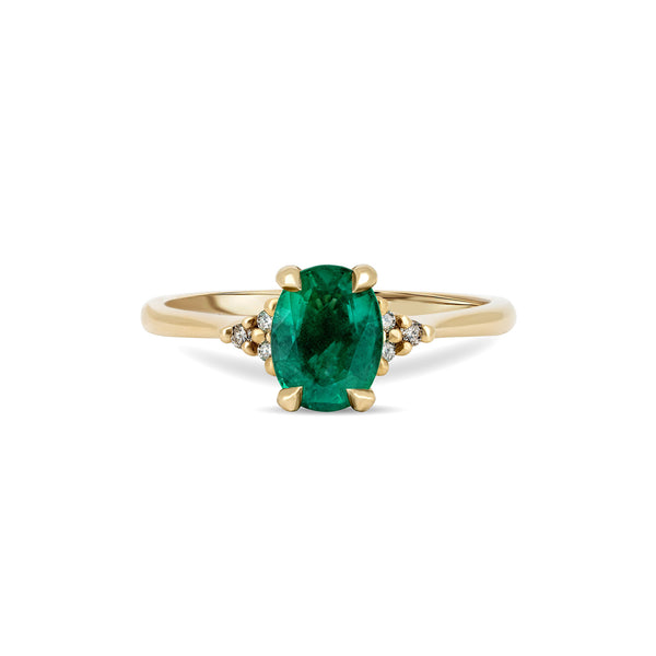 Dewlight 1ct Emerald Oval Engagement Ring - 14k Gold Polished Band