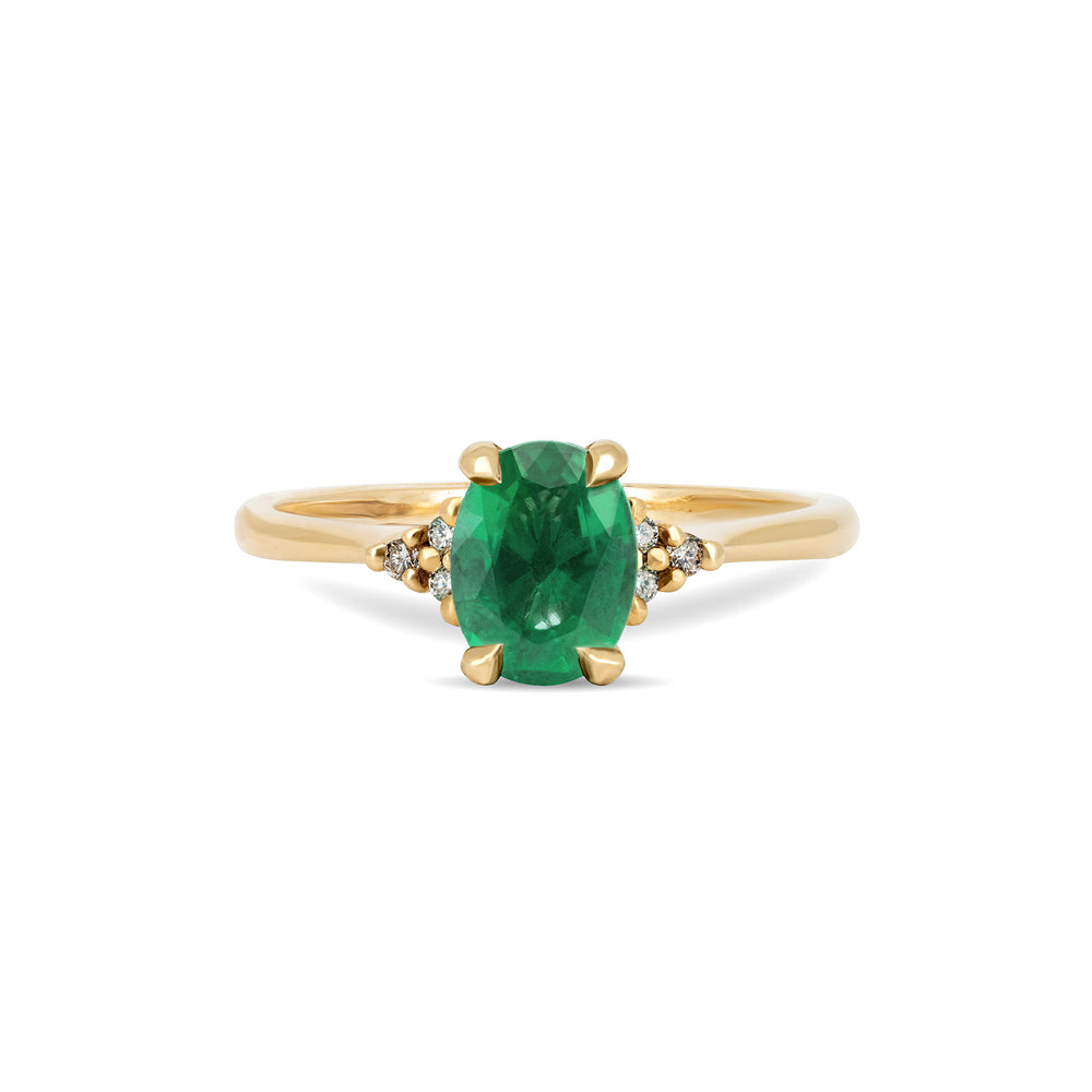 Dewlight 1ct Emerald Oval Engagement Ring - 14k Gold Polished Band