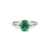 Front view of the Dewlight Emerald Engagement Ring in 14k white gold, featuring a large oval stone on a twig band.