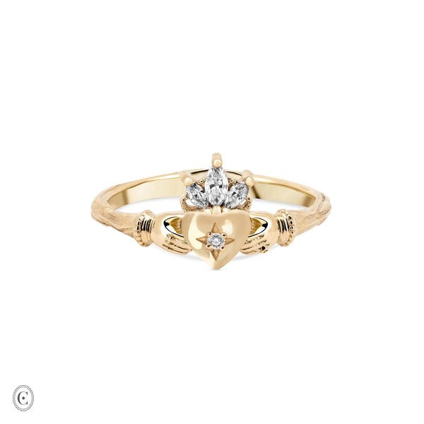 Diamond Crown Claddagh North Star Gold Ring - 14k Gold