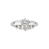 Thumbnail of Front view of the Diamond Crown Claddagh North Star Gold Ring in 14k white gold, showcasing a central diamond set in a crown motif.