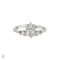 Thumbnail of Diamond Crown Claddagh North Star Gold Ring - 14k White Gold