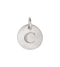 Thumbnail of Close-up of the Individual Letter Disc in 14k white gold, engraved with the letter 'C' on a polished circular pendant.
